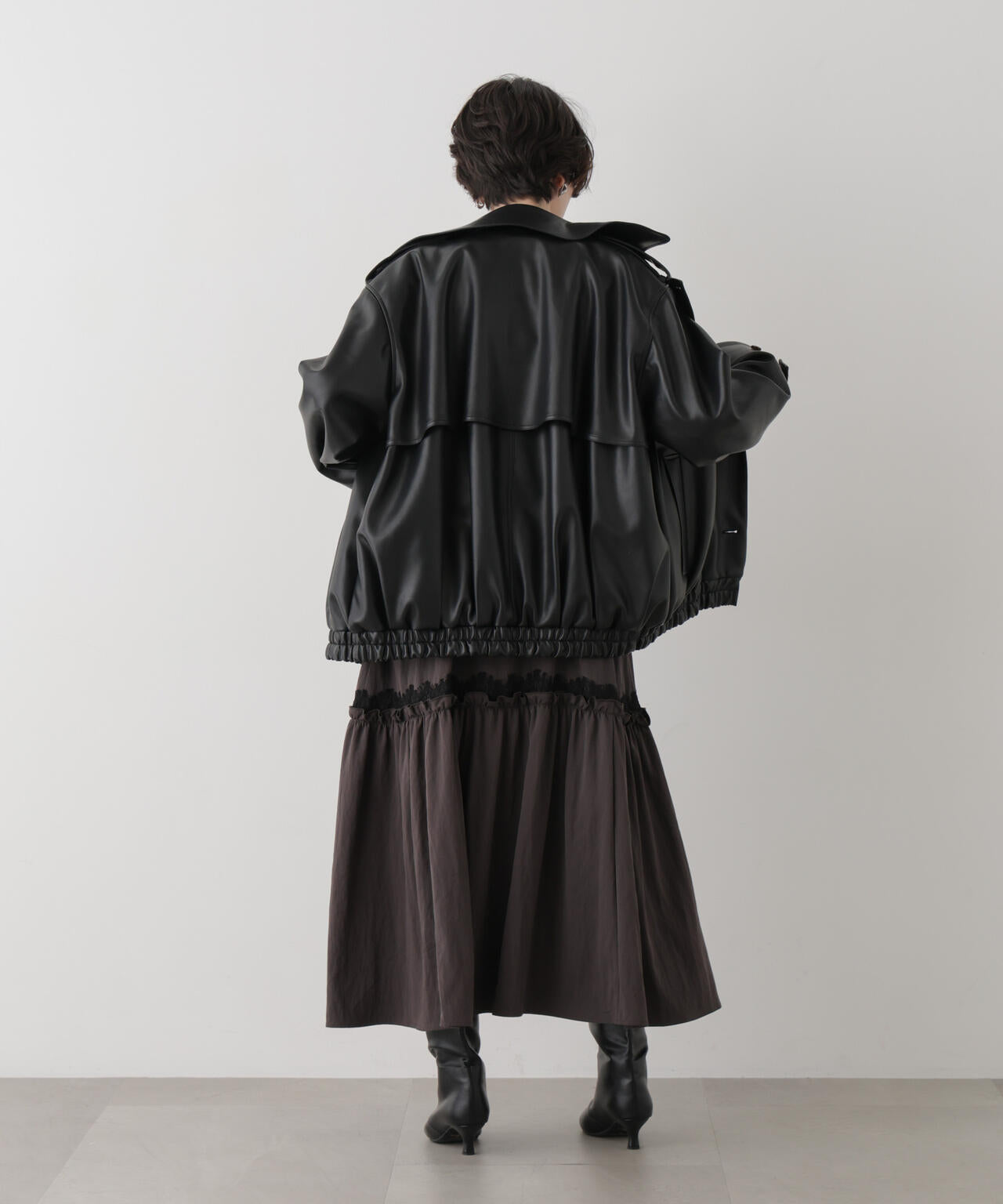フェイクレザートレンチブルゾン