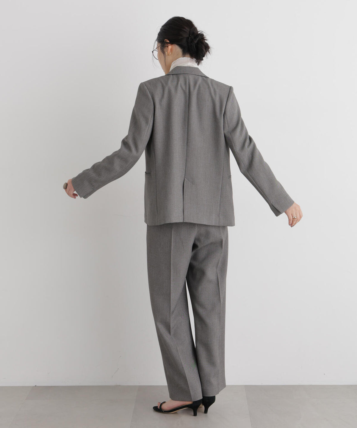 シャンブレーシャークスキンシングル金釦ジャケット(セットアップ可)