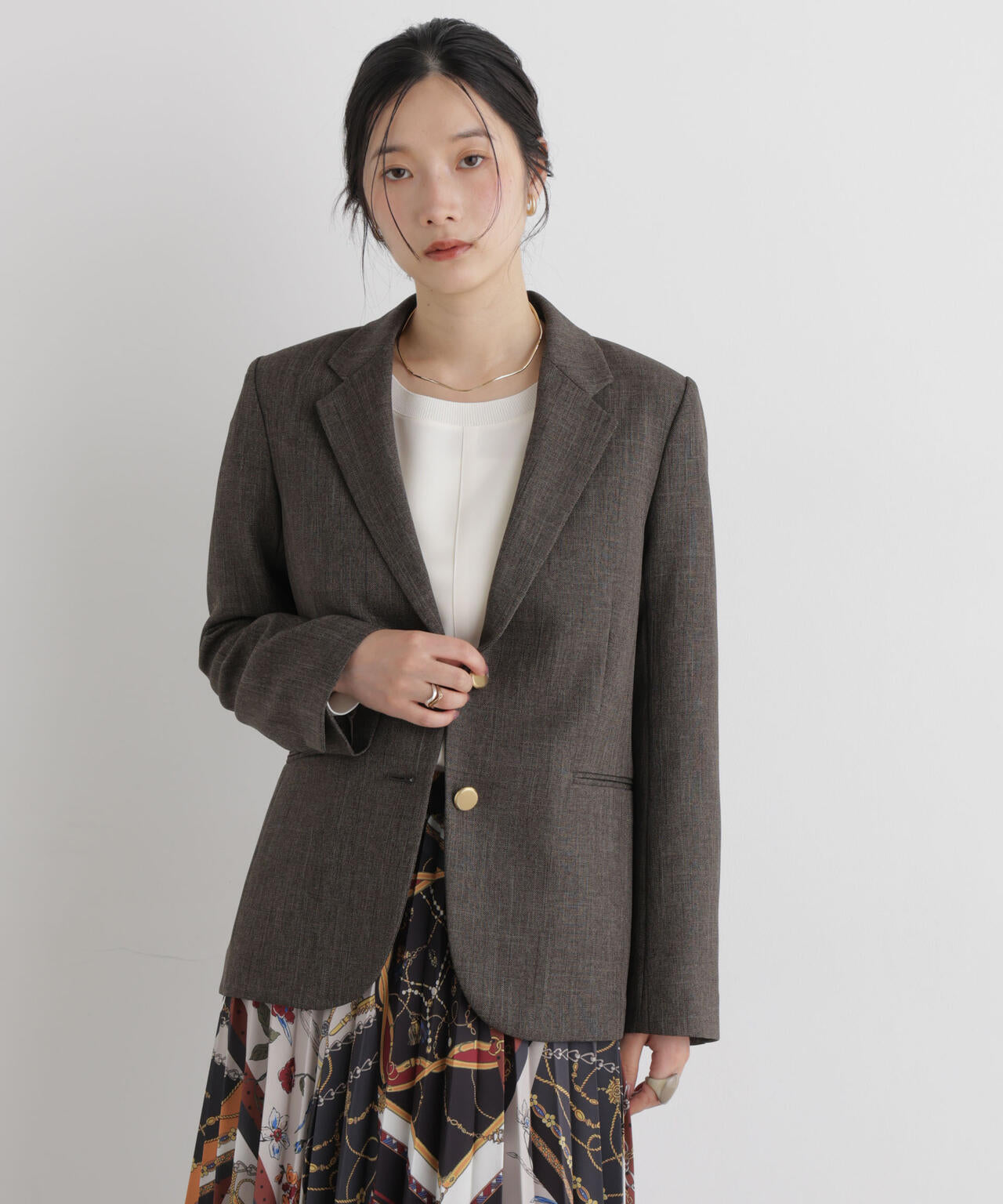 シャンブレーシャークスキンシングル金釦ジャケット(セットアップ可