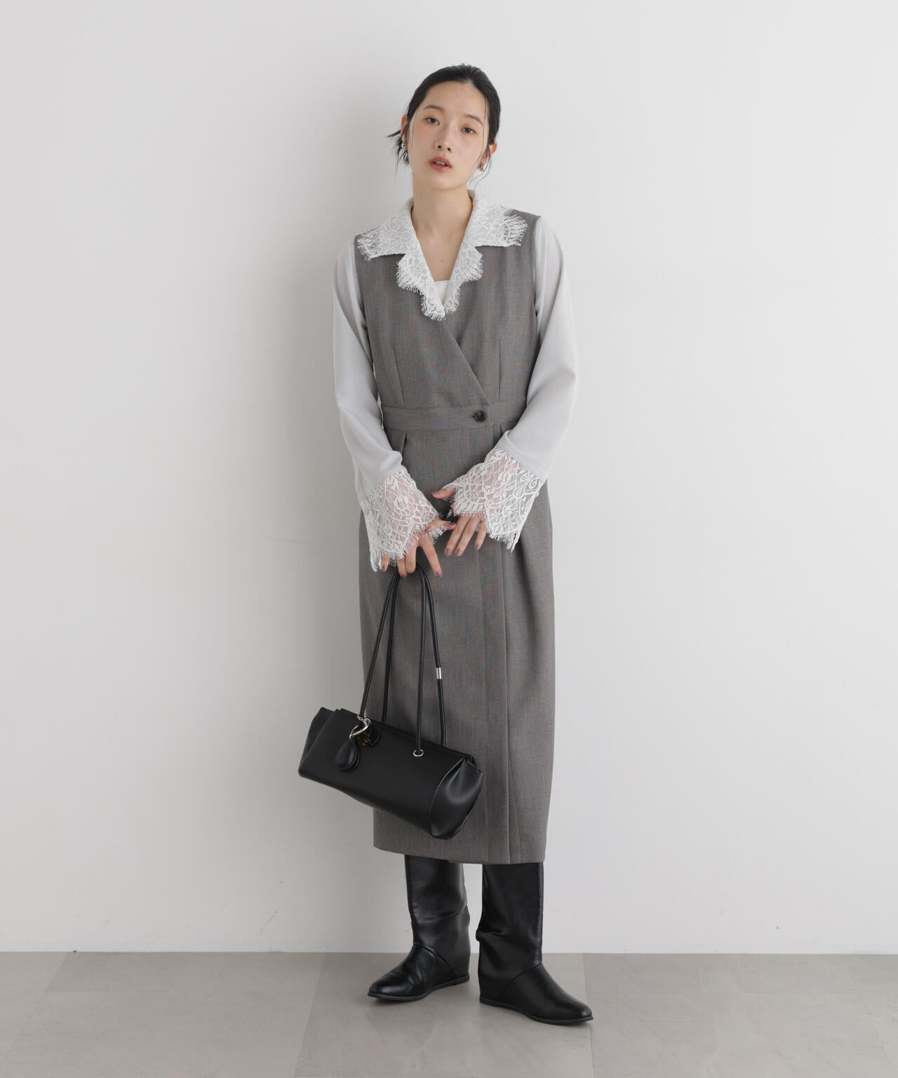 シャンブレーシャークスキンカシュクールワンピース