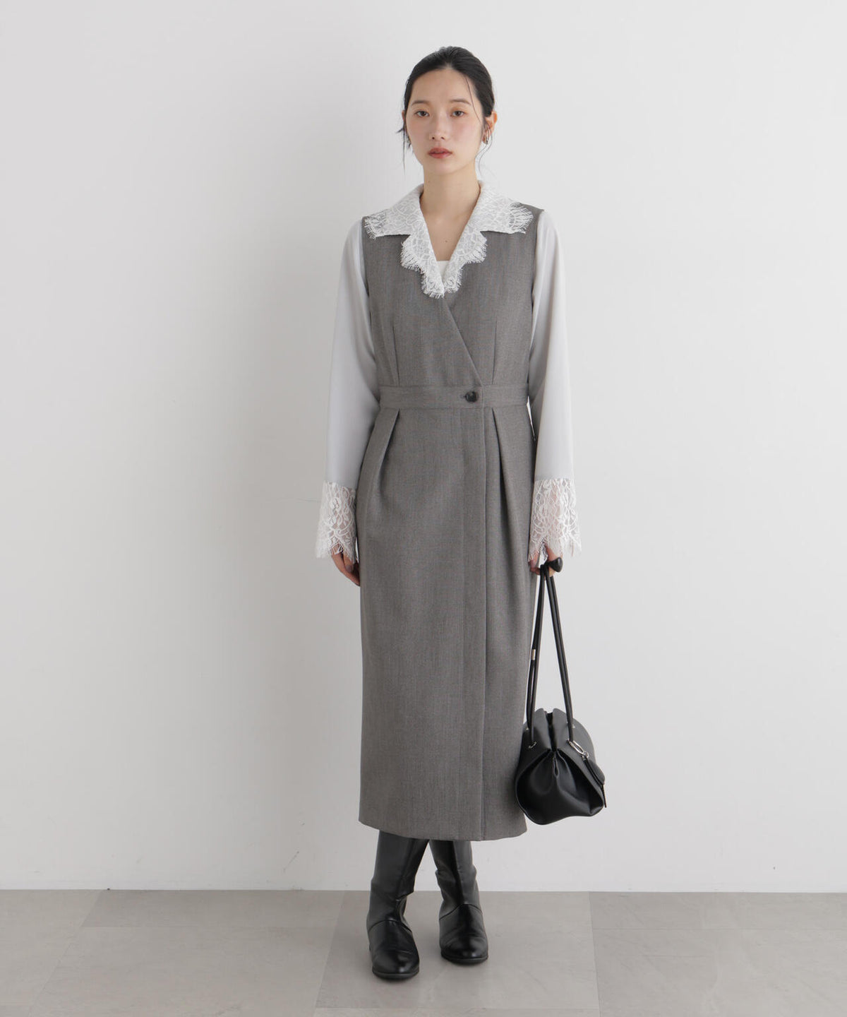 シャンブレーシャークスキンカシュクールワンピース