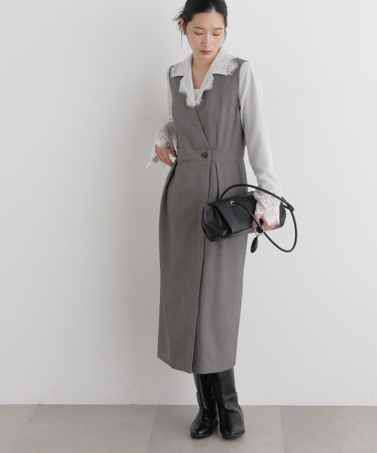 シャンブレーシャークスキンカシュクールワンピース