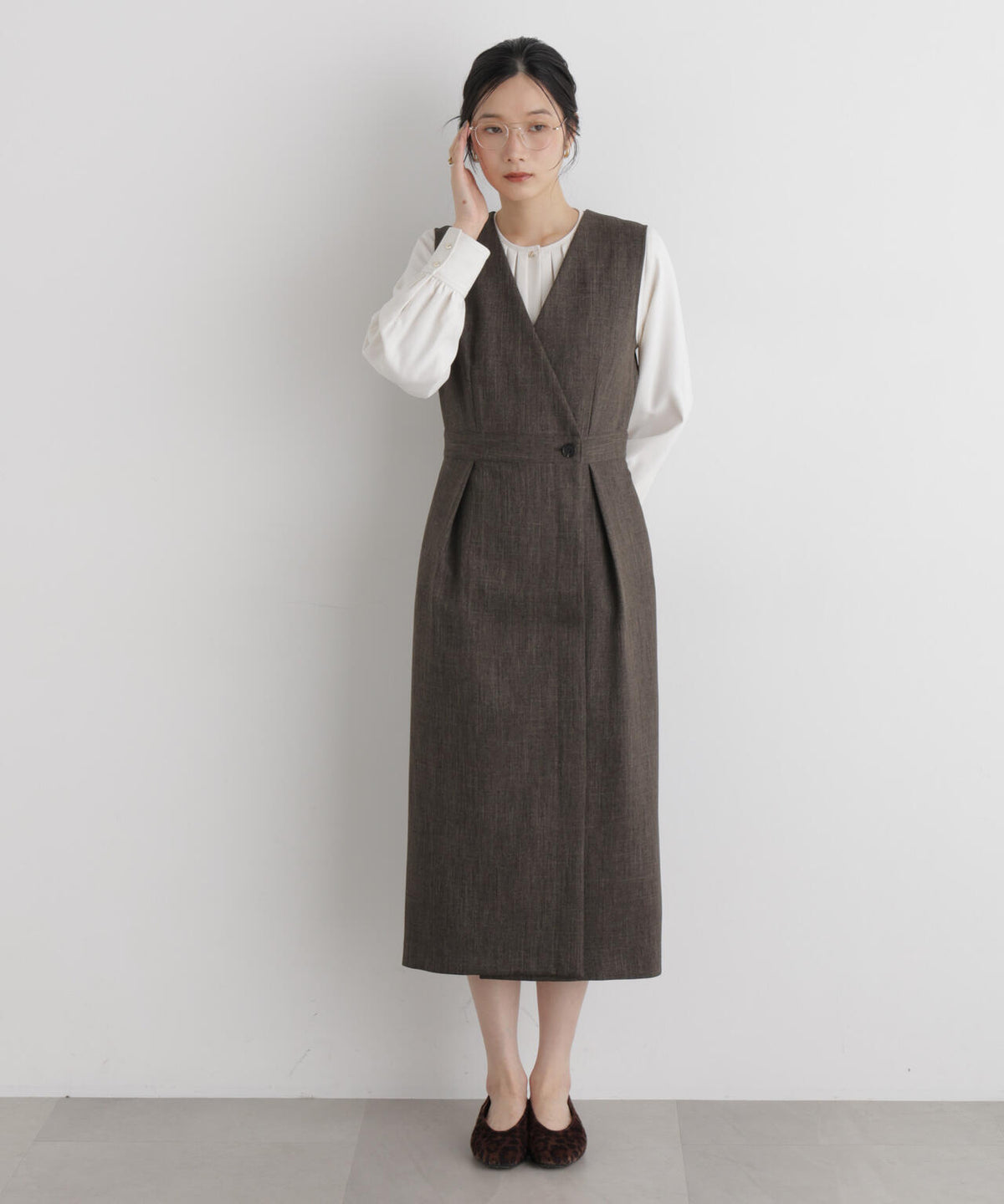 シャンブレーシャークスキンカシュクールワンピース