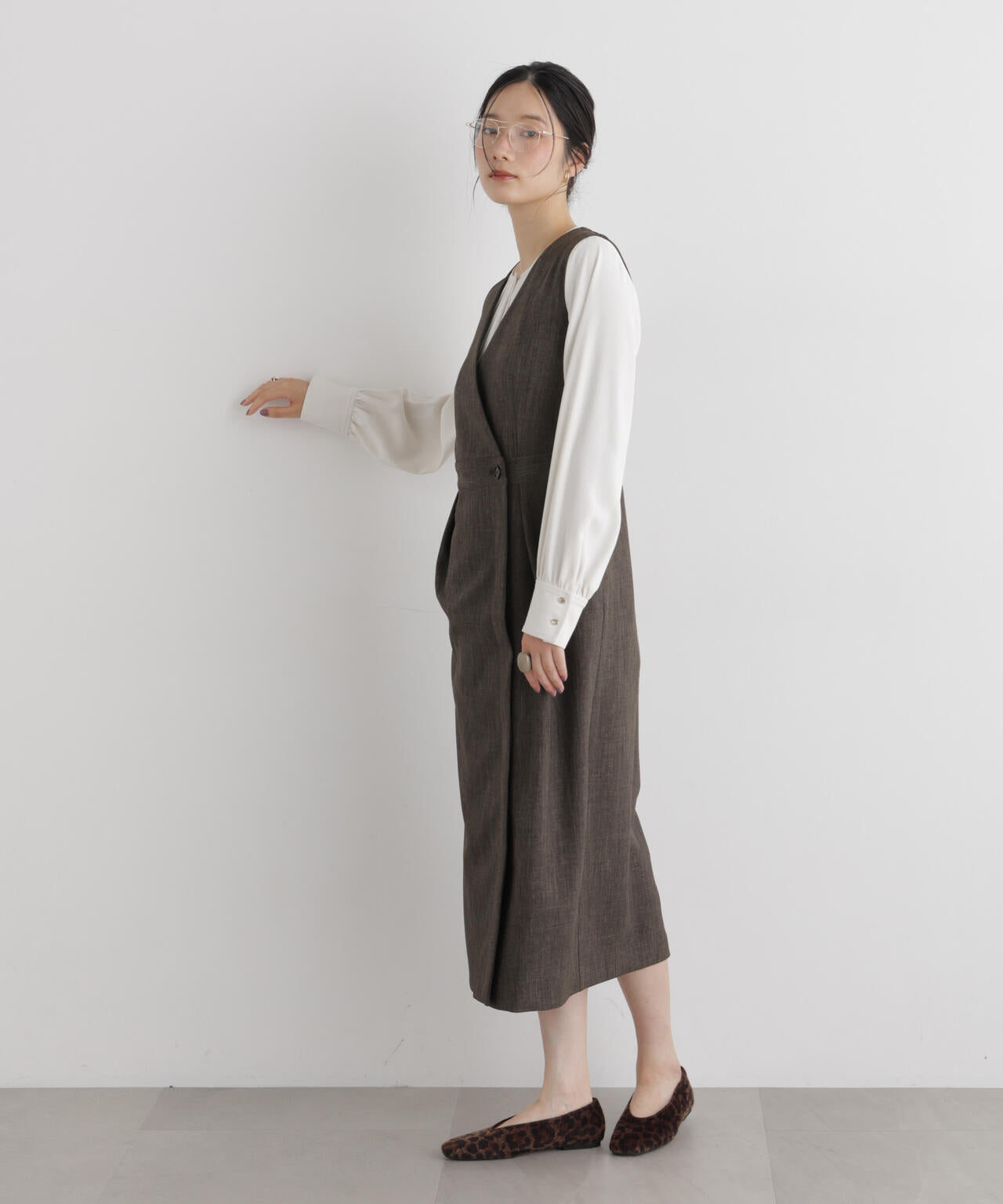 シャンブレーシャークスキンカシュクールワンピース