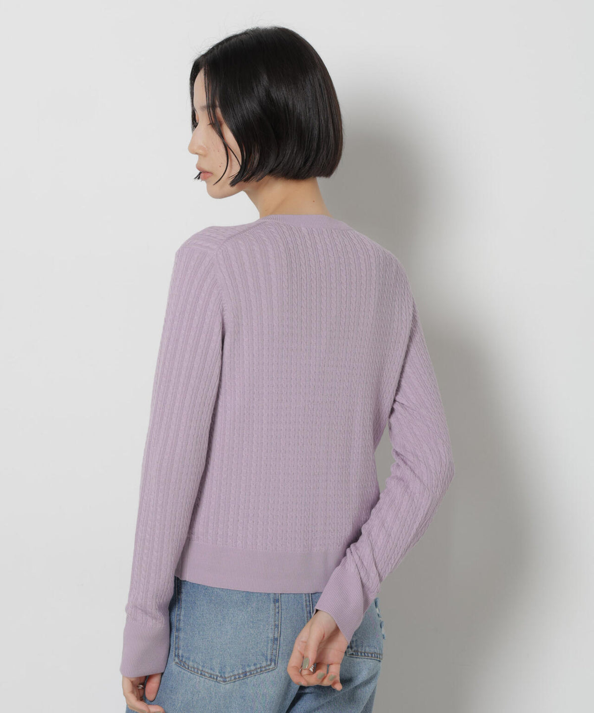 毛玉レスニット ミニケーブルカーディガン