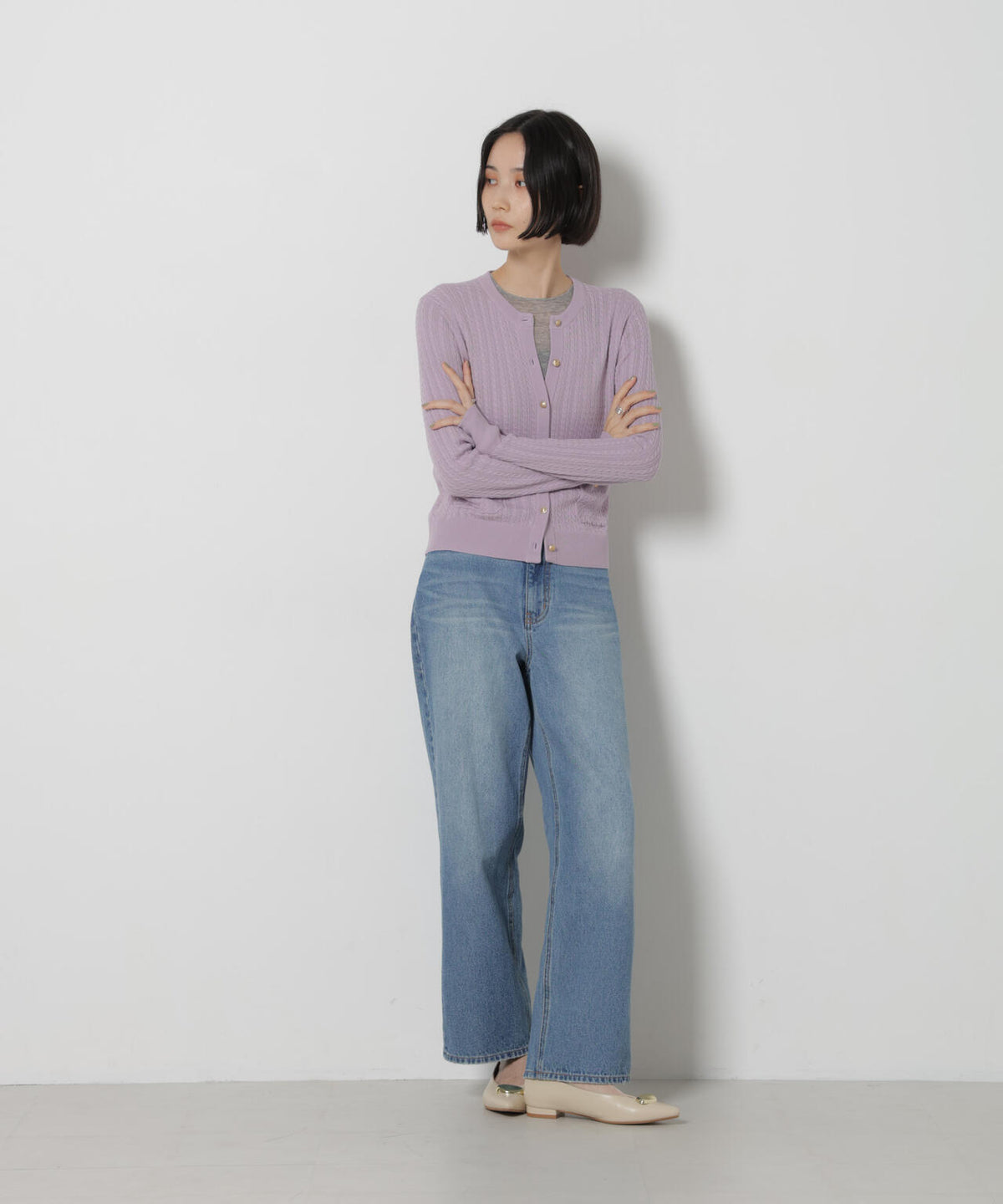 毛玉レスニット ミニケーブルカーディガン