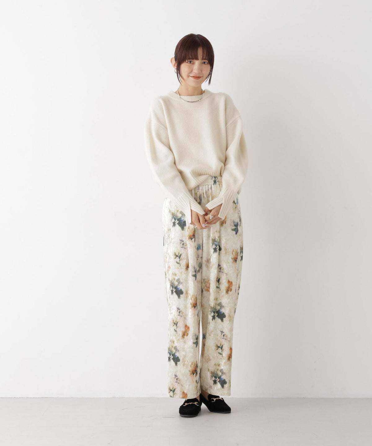 AQUAウールカシミヤクルーネックニットプルオーバー