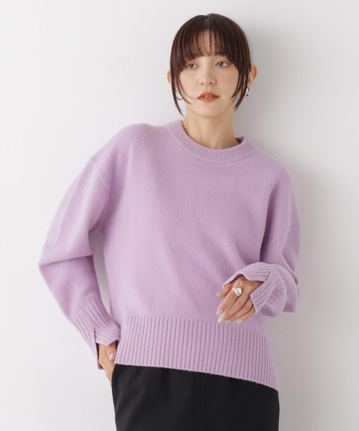 AQUAウールカシミヤクルーネックニットプルオーバー