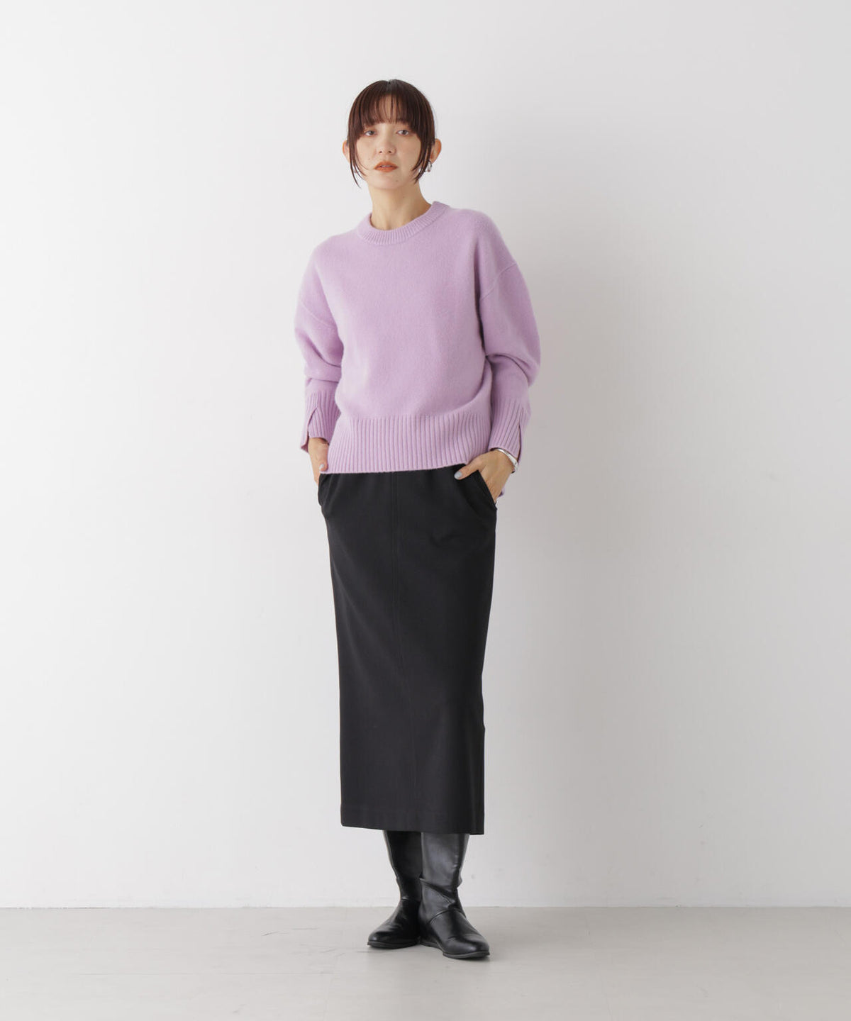 AQUAウールカシミヤクルーネックニットプルオーバー