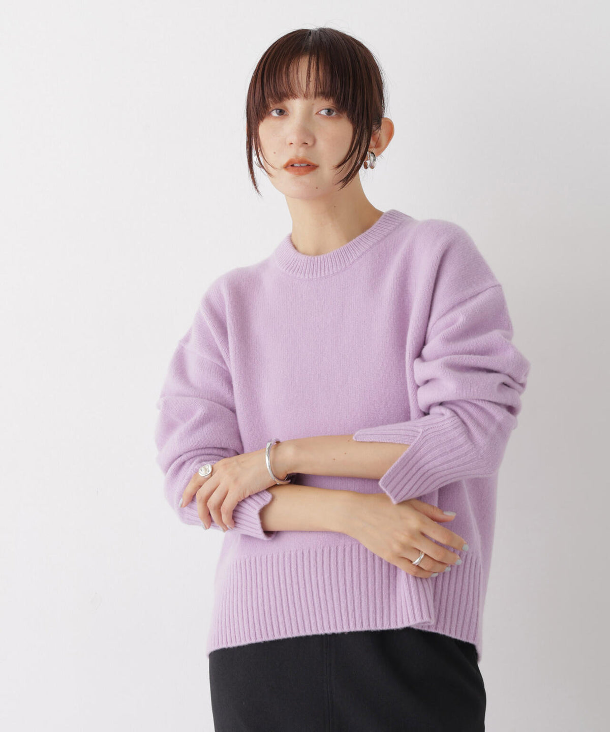 AQUAウールカシミヤクルーネックニットプルオーバー