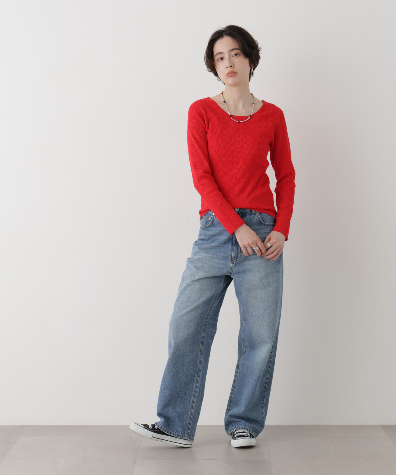 バックオープンリンクス編みニット