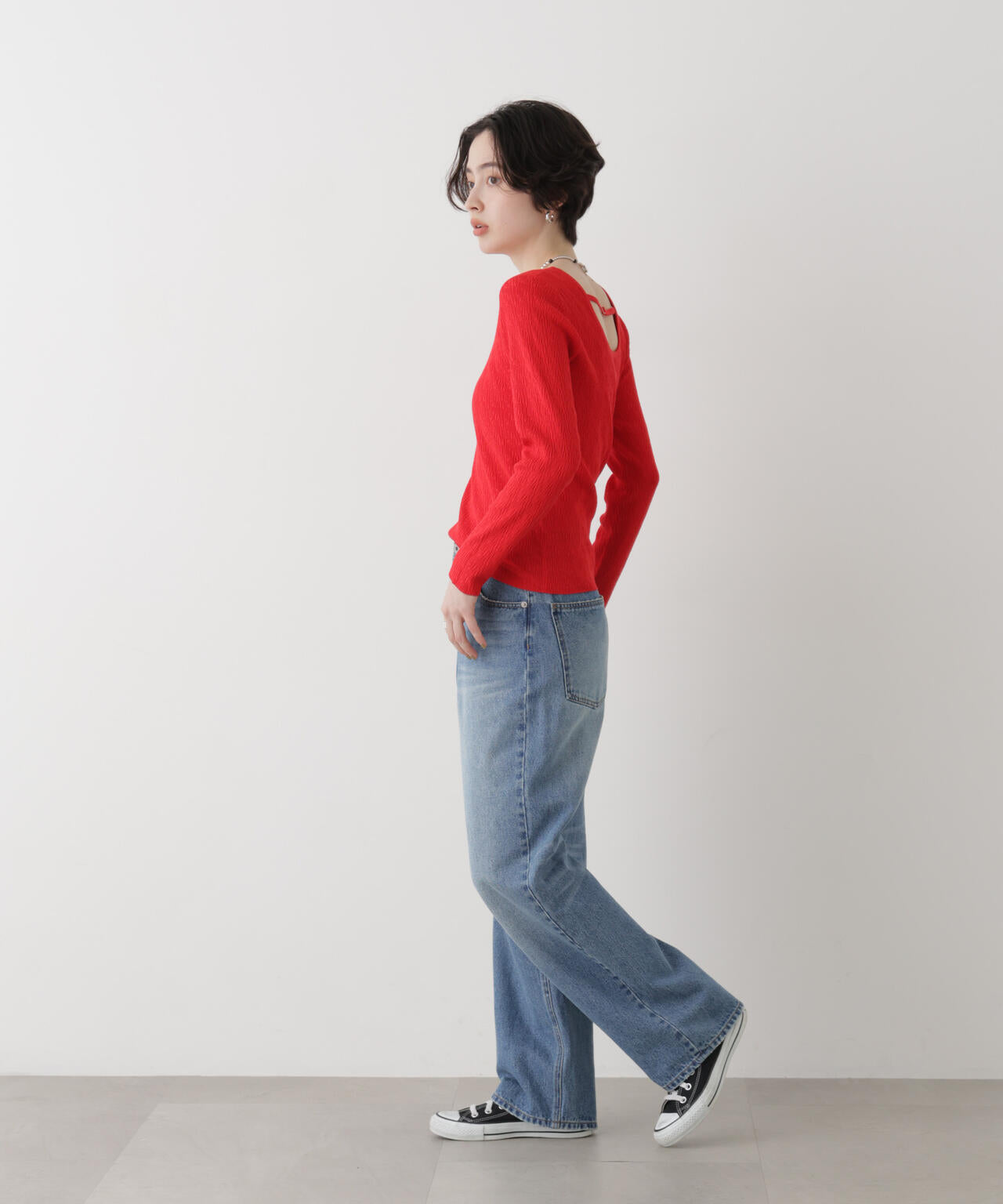 バックオープンリンクス編みニット