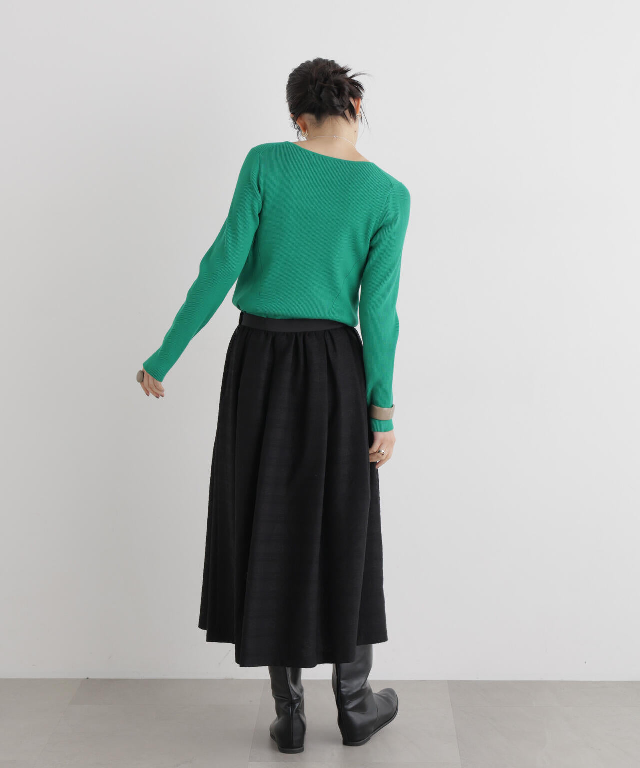 CICA&UVカット加工スクエアネックリブニット