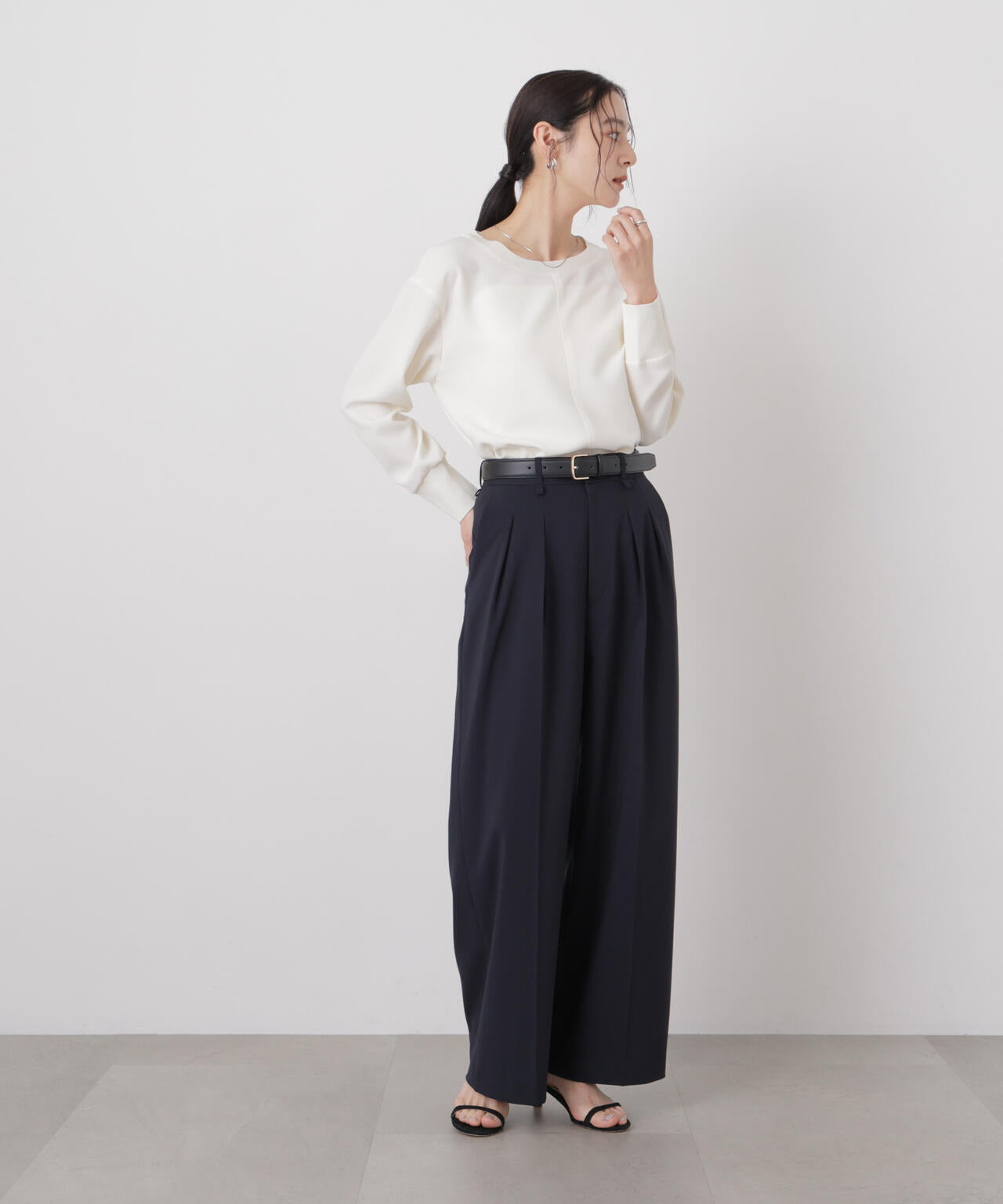 ドライウェザーストレッチベルト付き2タックワイドパンツ(セットアップ可)