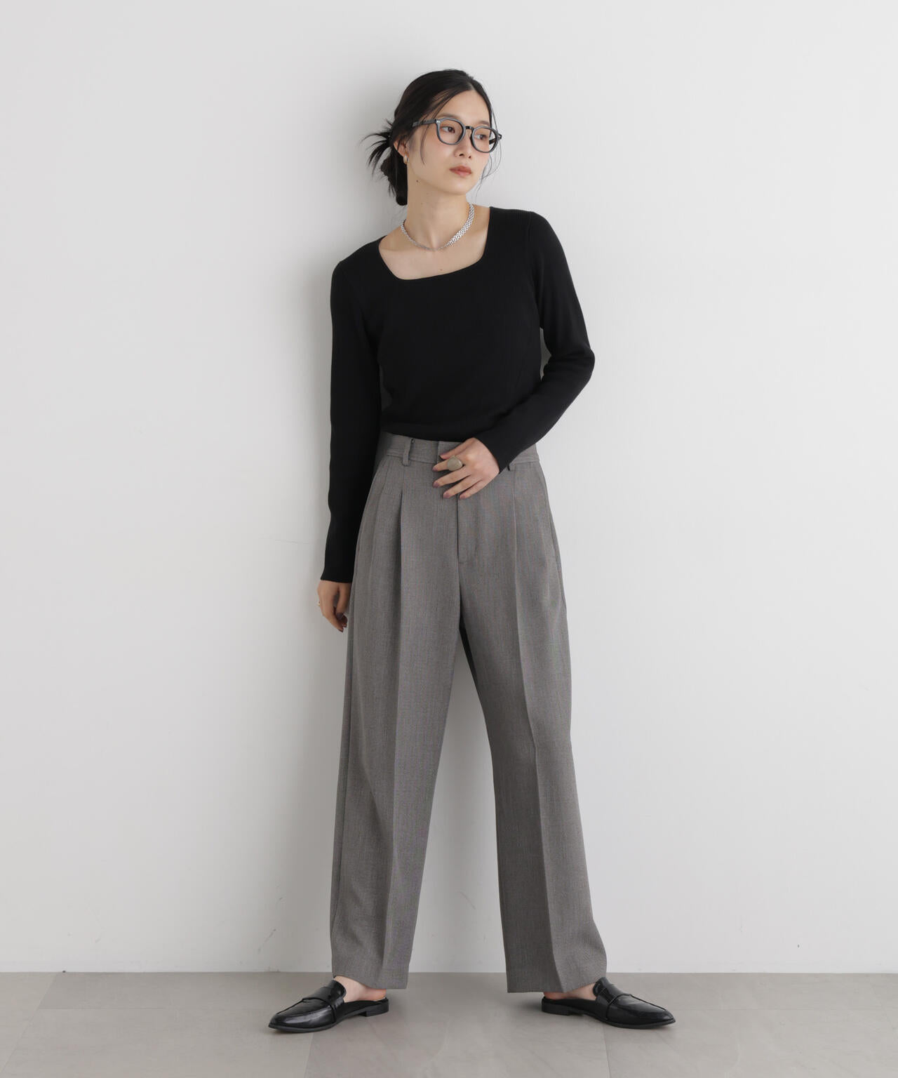 シャンブレーシャークスキンタックセミワイドパンツ(セットアップ可)