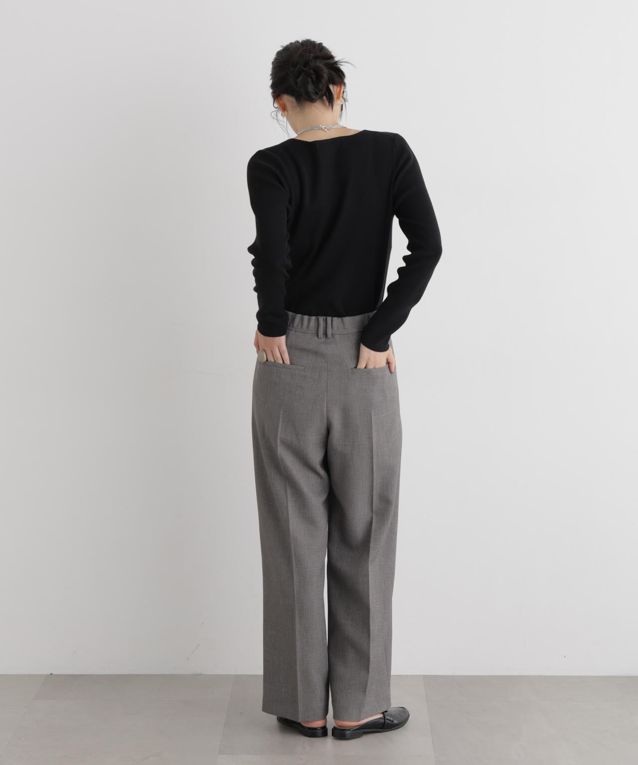 シャンブレーシャークスキンタックセミワイドパンツ(セットアップ可)