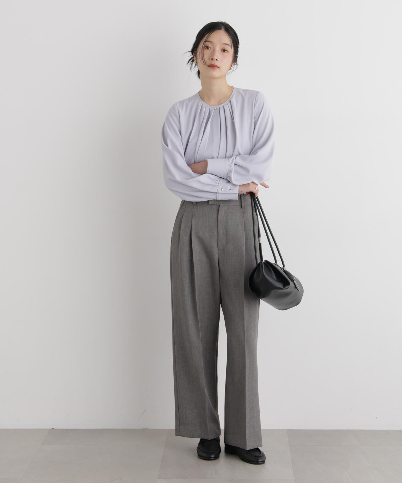 シャンブレーシャークスキンタックセミワイドパンツ(セットアップ可)