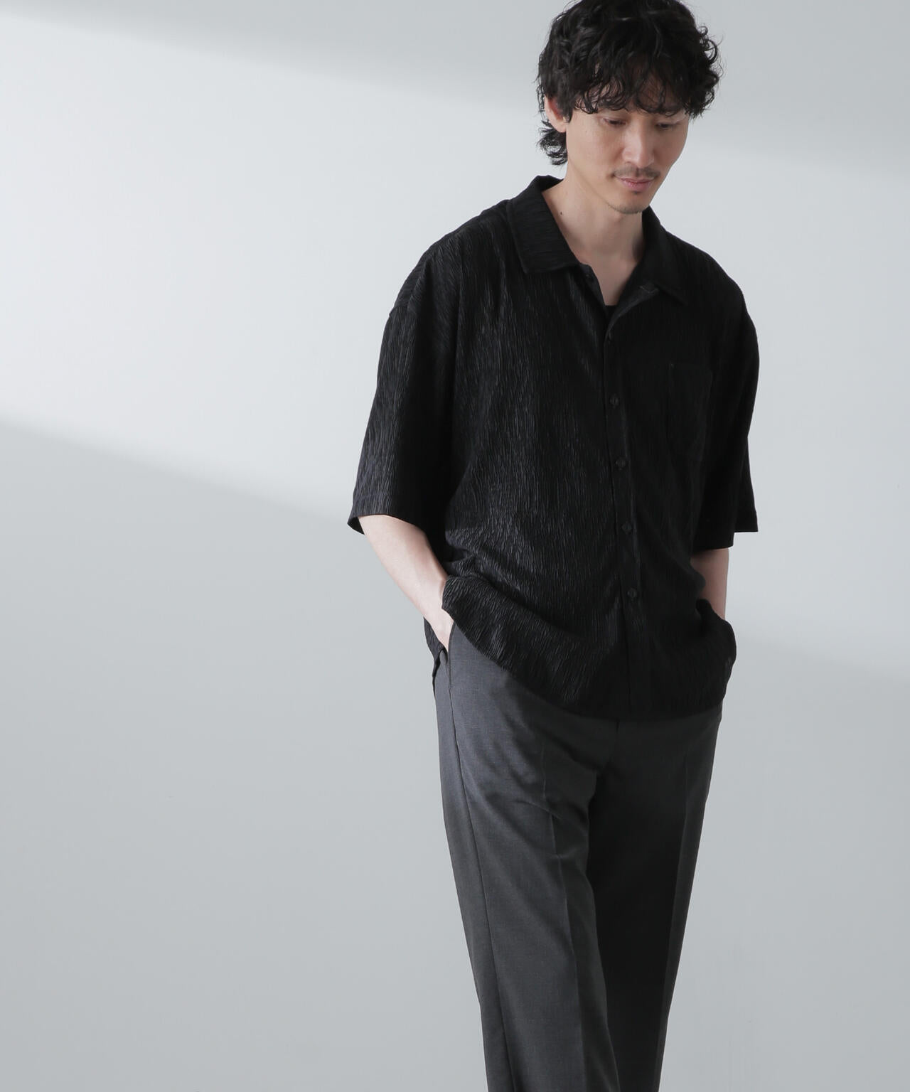 Needles ブラック 半袖シャツ L 新品 ナノユニバース別注 NORMANBROS別注スラッシュポケット楊柳シャツ 半袖 | NANO universe