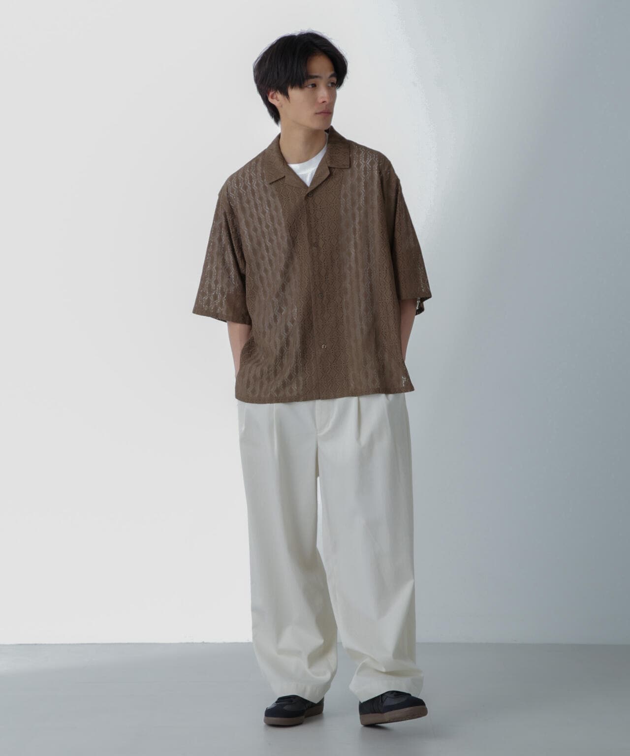 [タイムセール]NANO universe レースシャツ ナノユニバース NANO universe シャツ WEB限定/ワイドレースシャツ 半袖 メンズ