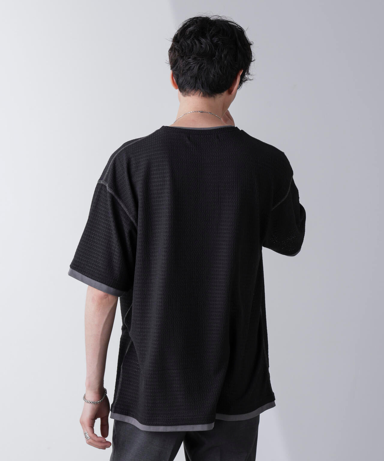 カラーステッチジャガードTシャツ 半袖