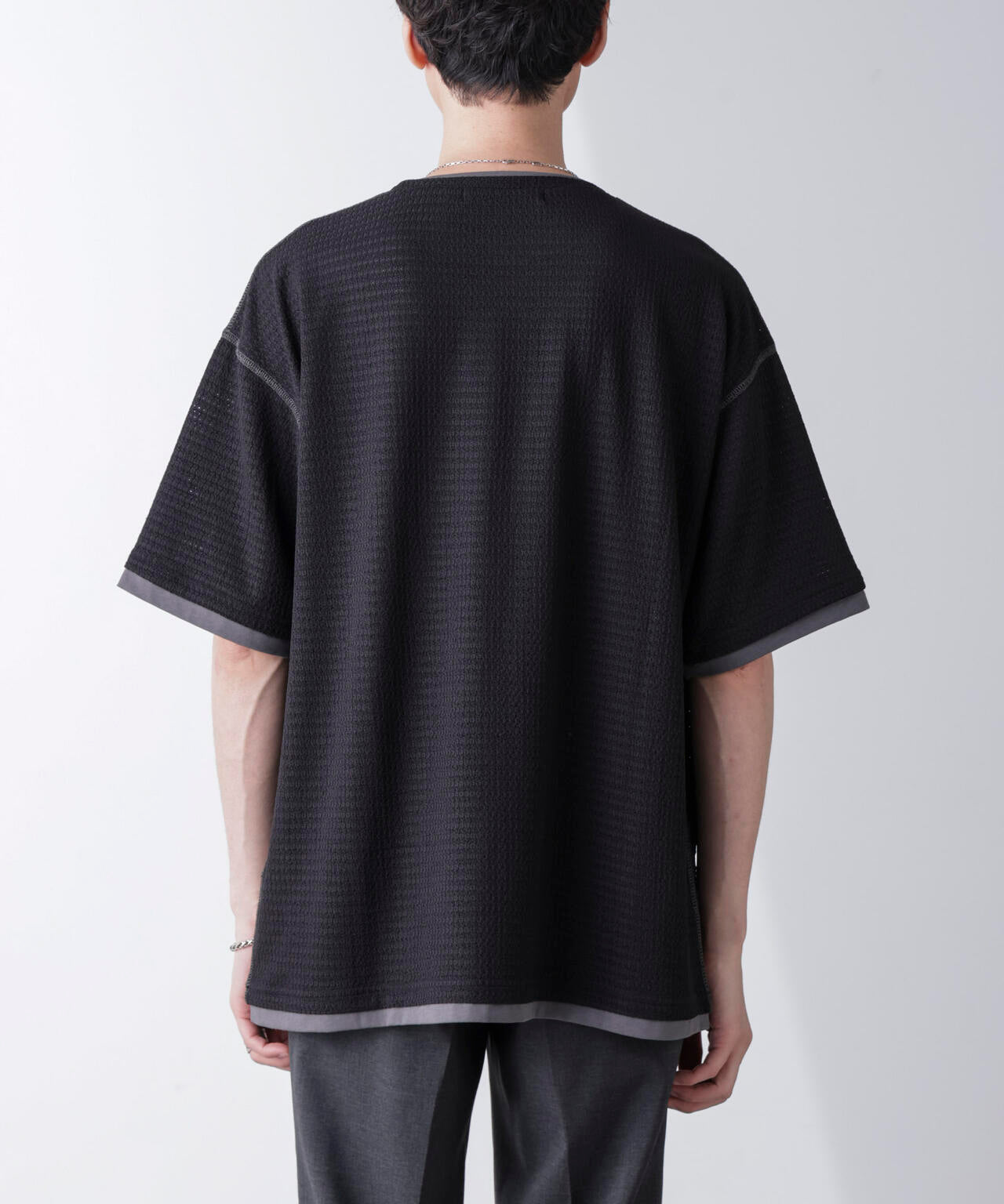 カラーステッチジャガードTシャツ 半袖
