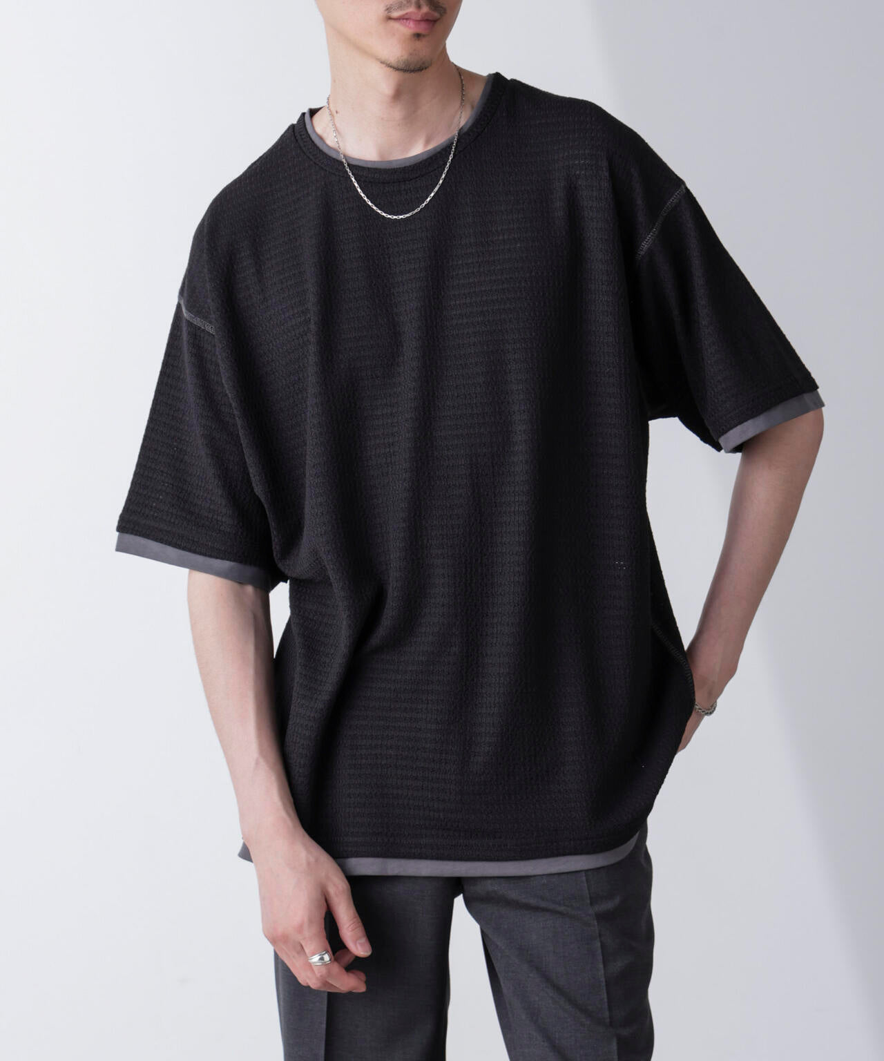カラーステッチジャガードTシャツ 半袖