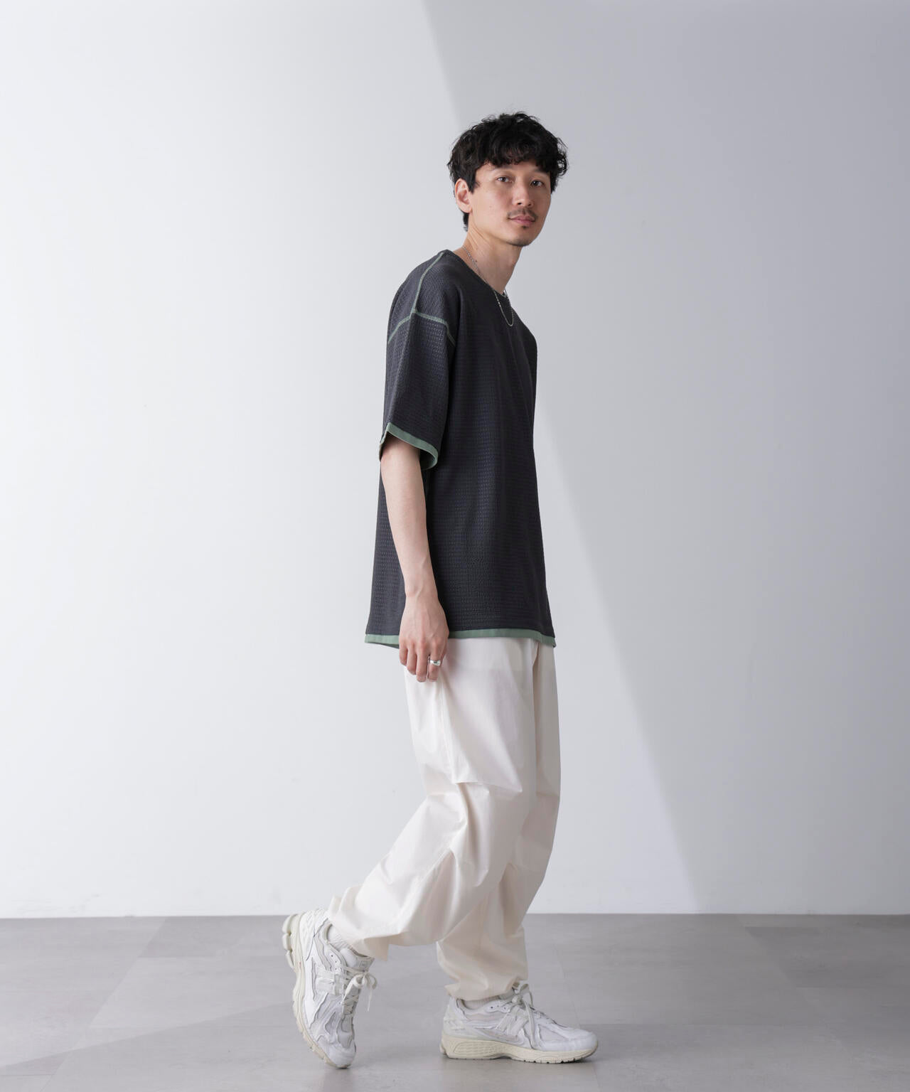 カラーステッチジャガードTシャツ 半袖