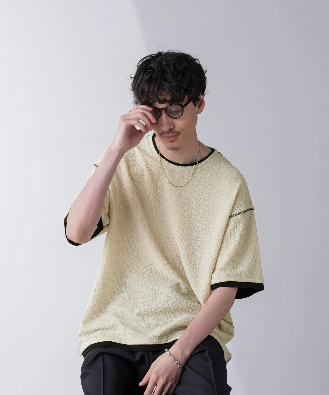 カラーステッチジャガードTシャツ 半袖
