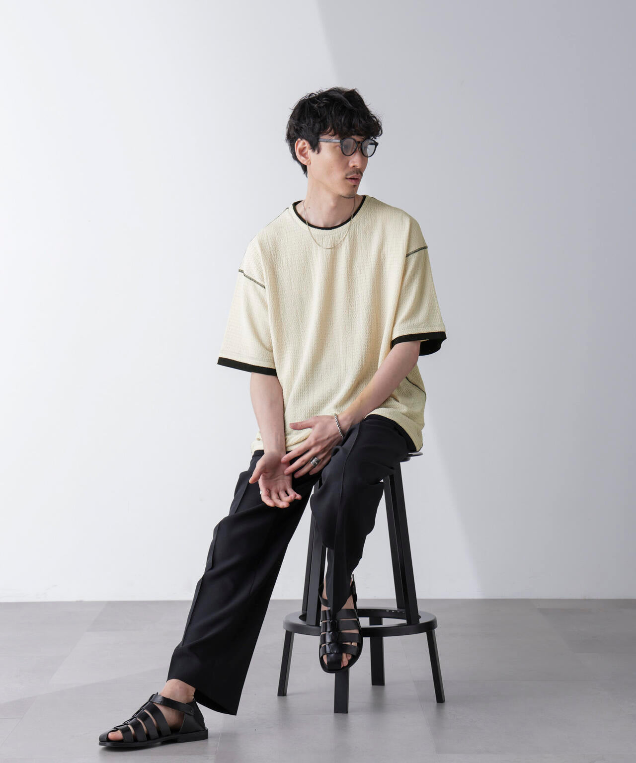 カラーステッチジャガードTシャツ 半袖