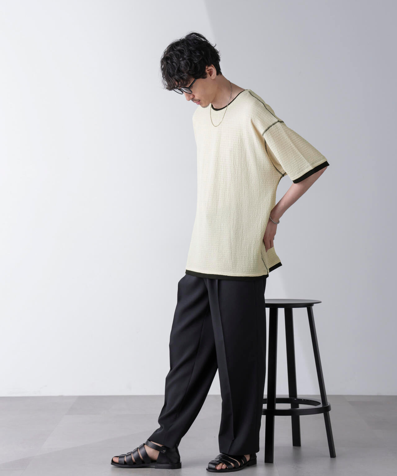 カラーステッチジャガードTシャツ 半袖