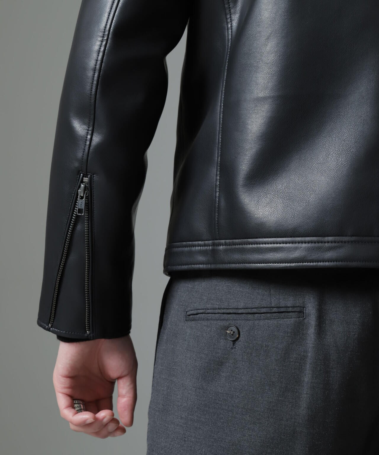 ナノユニバース ブラックレザー シングルライダースジャケット ナノ・ユニバース NANO universe フェイクレザーシングル