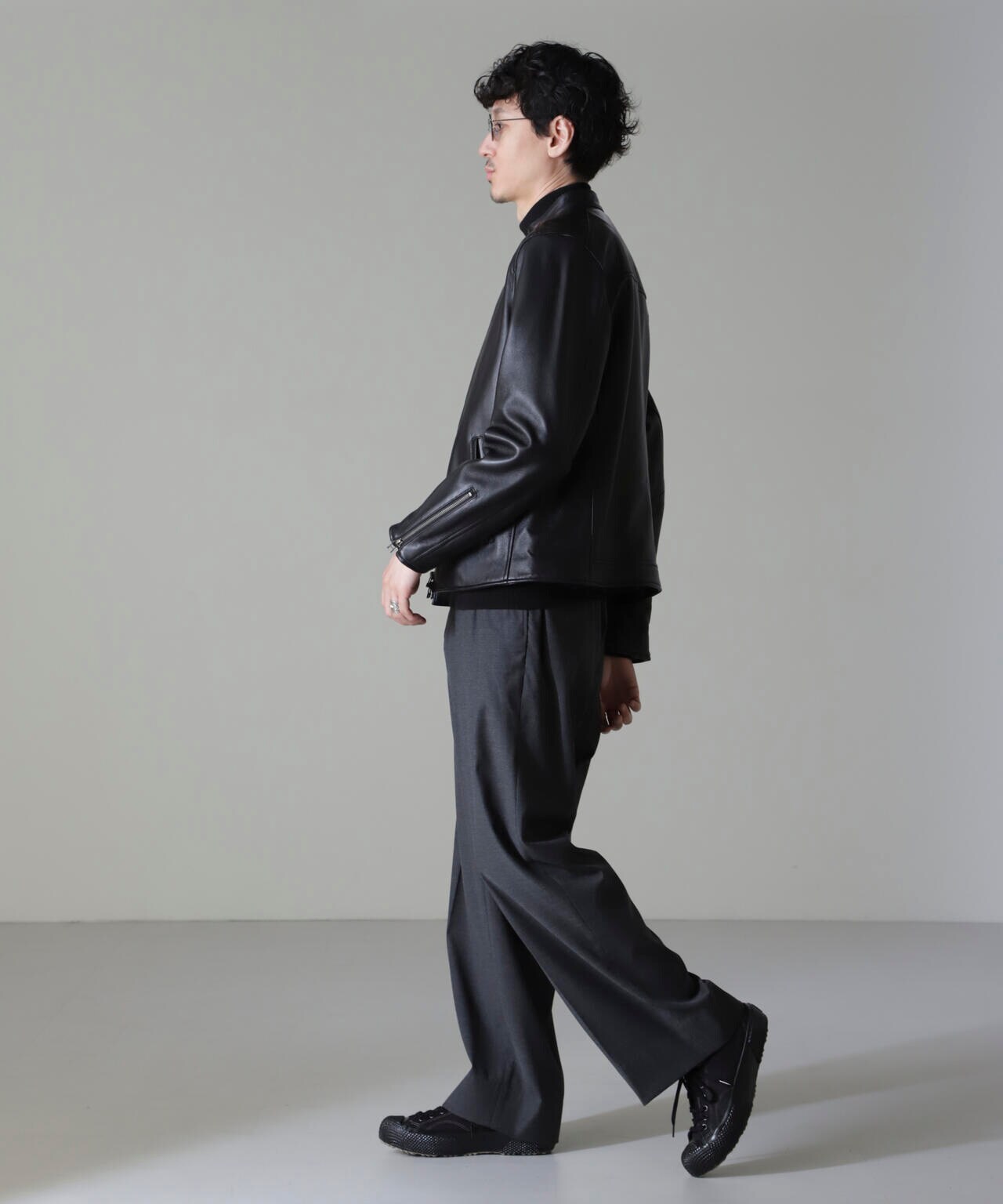 バンドカラーレザーシングルライダースジャケット | NANO universe