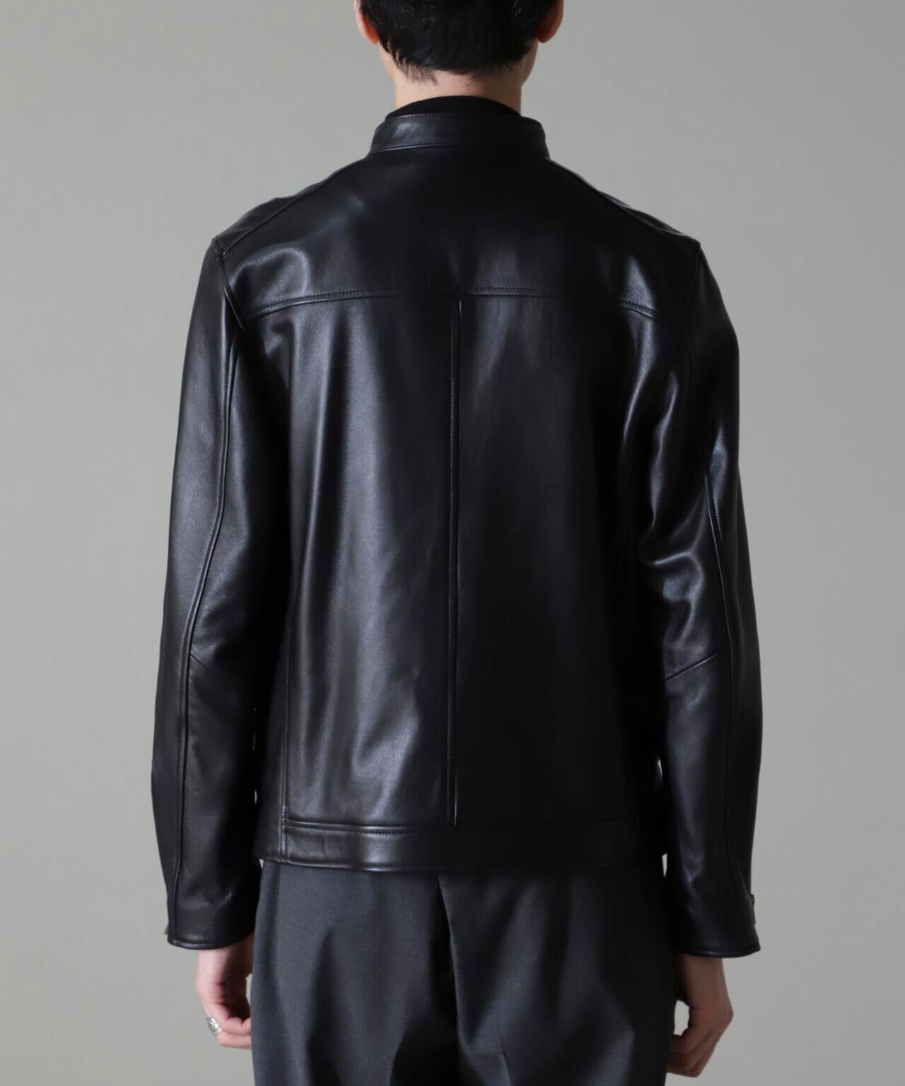 バンドカラーレザーシングルライダースジャケット | NANO