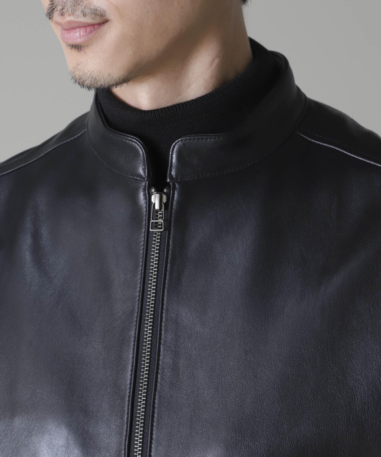 バンドカラーレザーシングルライダースジャケット | NANO universe