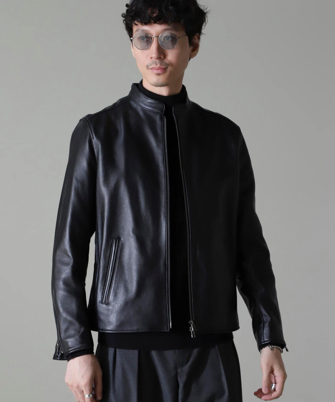 極美品 ✨ ナノユニバース シングルライダースジャケット XL 黒 羊革 秋冬 バンドカラーレザーシングルライダースジャケット | NANO