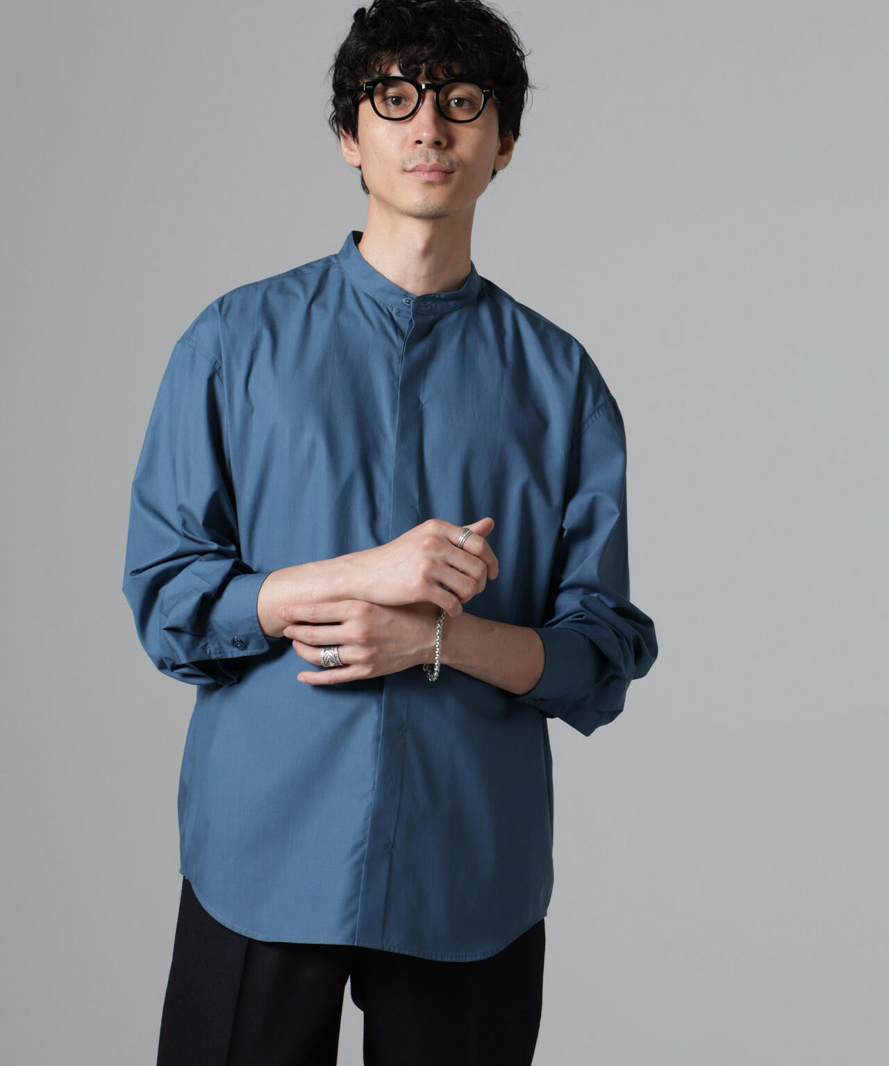 WEB限定/テンセルコットン比翼バンドカラーシャツ | NANO universe