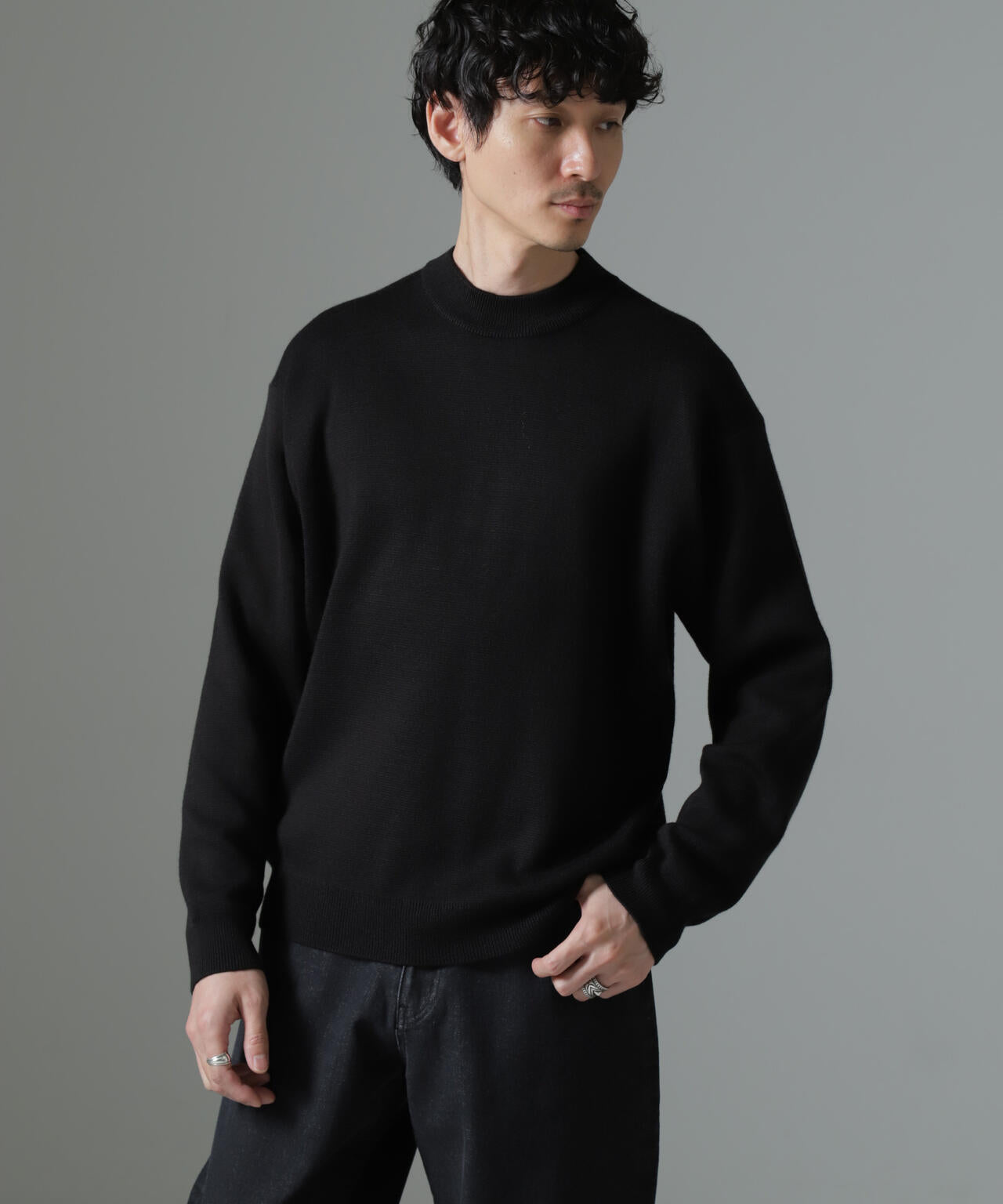 タスマニアミックス ミラノリブリラックスモックネックニット