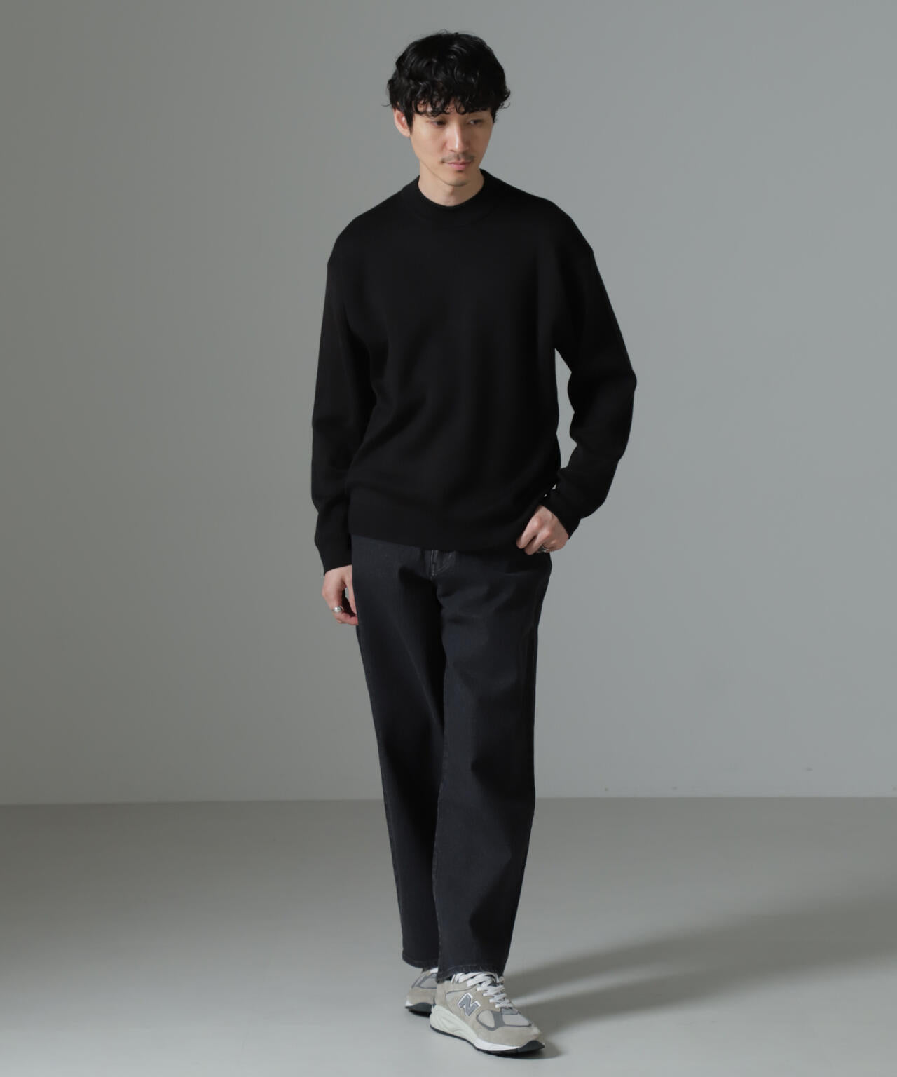 タスマニアミックス ミラノリブリラックスモックネックニット