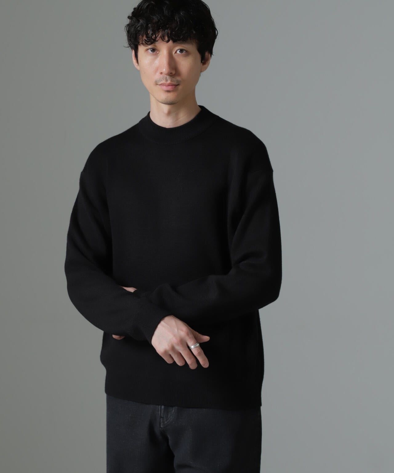 タスマニアミックス ミラノリブリラックスモックネックニット