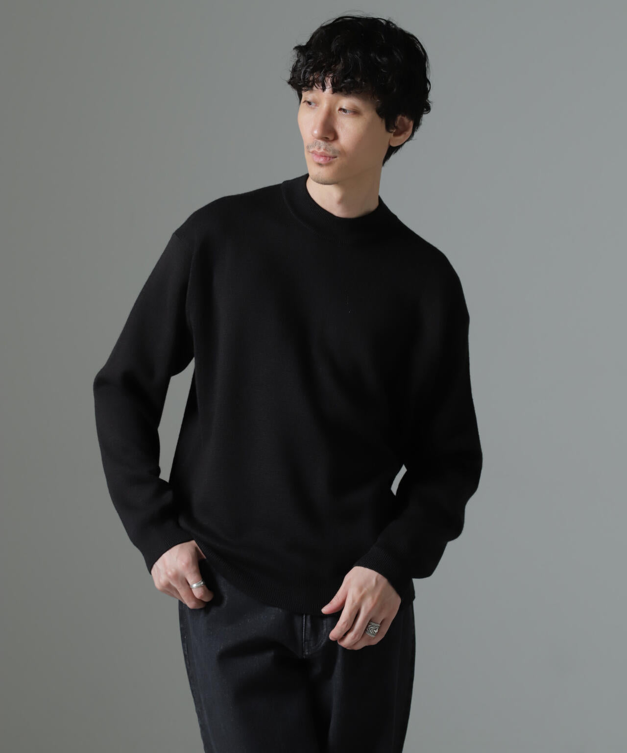 タスマニアミックス ミラノリブリラックスモックネックニット