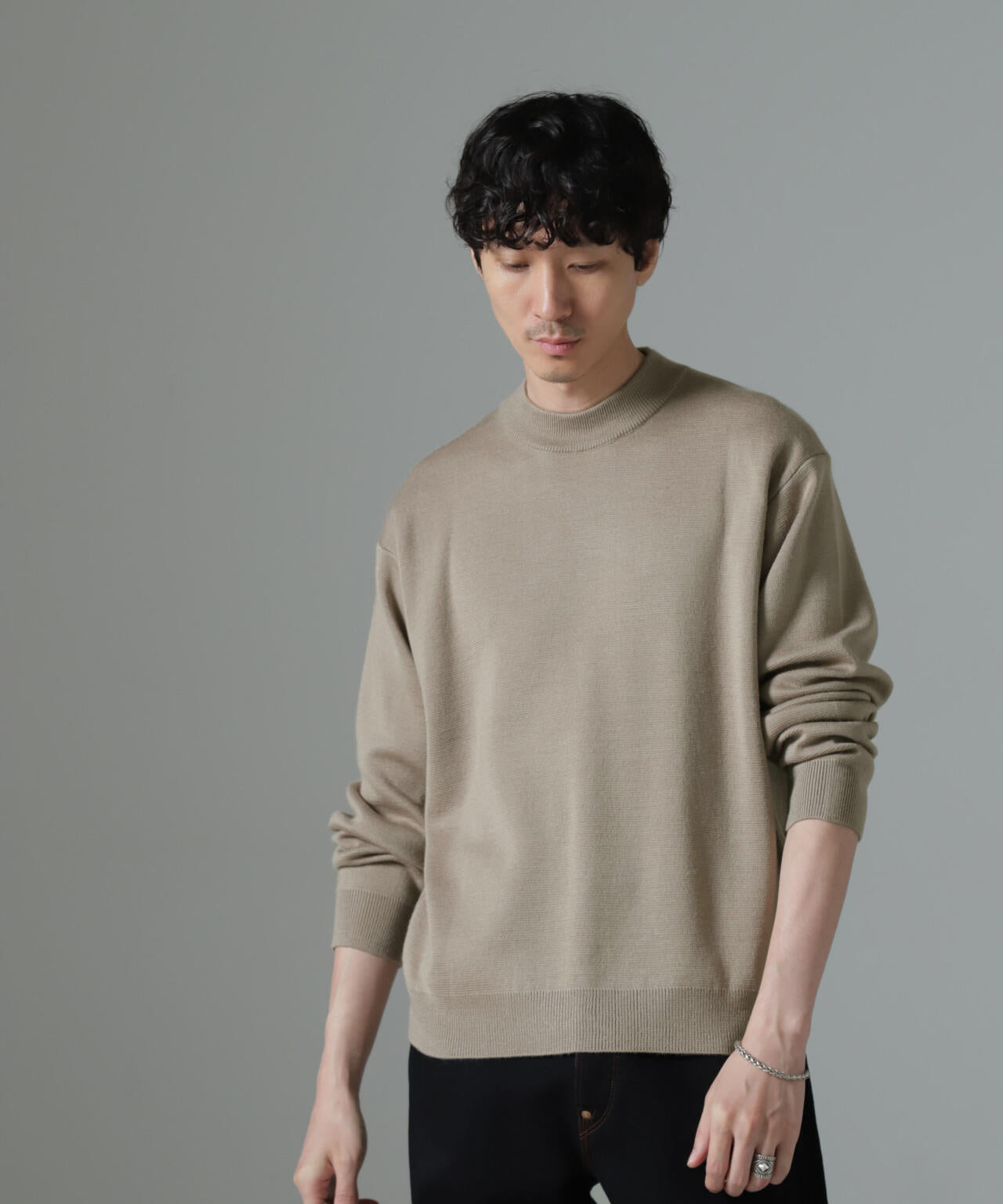 タスマニアミックス ミラノリブリラックスモックネックニット