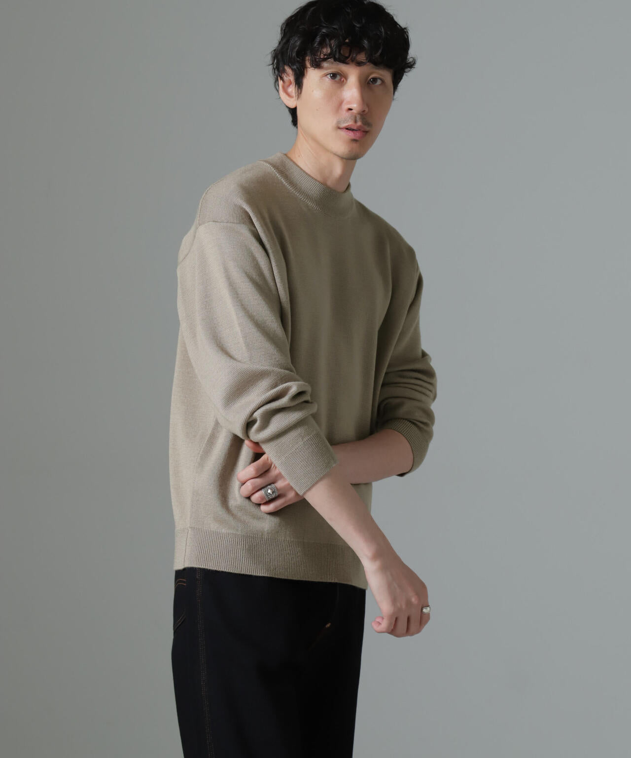 タスマニアミックス ミラノリブリラックスモックネックニット