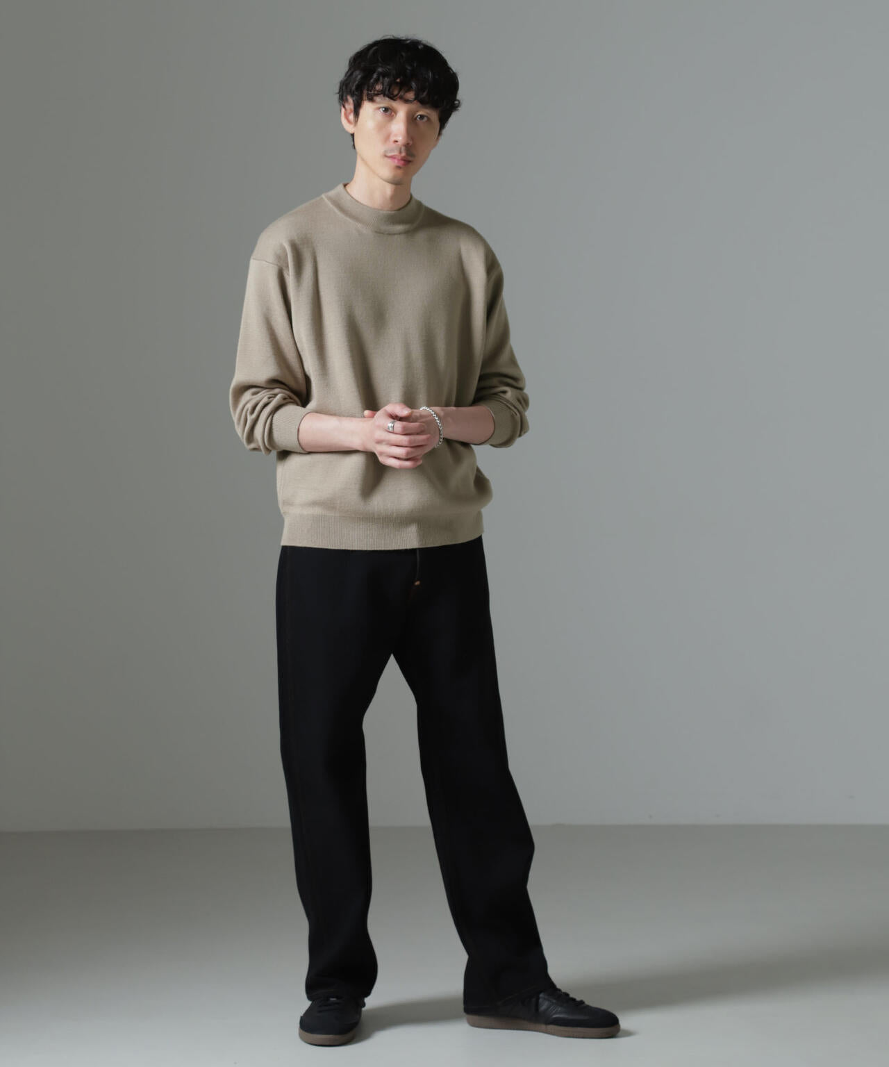 タスマニアミックス ミラノリブリラックスモックネックニット