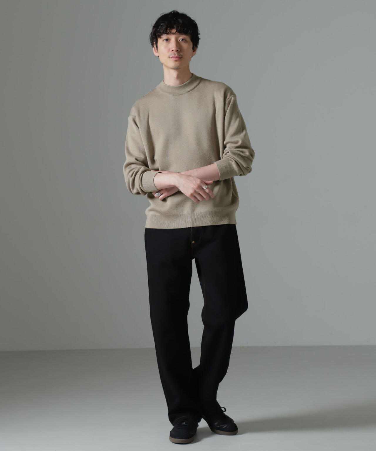 タスマニアミックス ミラノリブリラックスモックネックニット