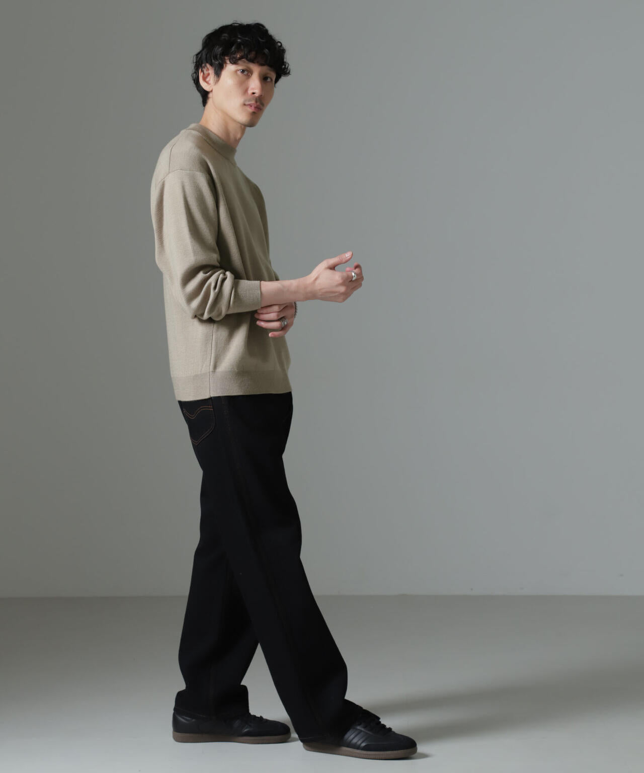 タスマニアミックス ミラノリブリラックスモックネックニット