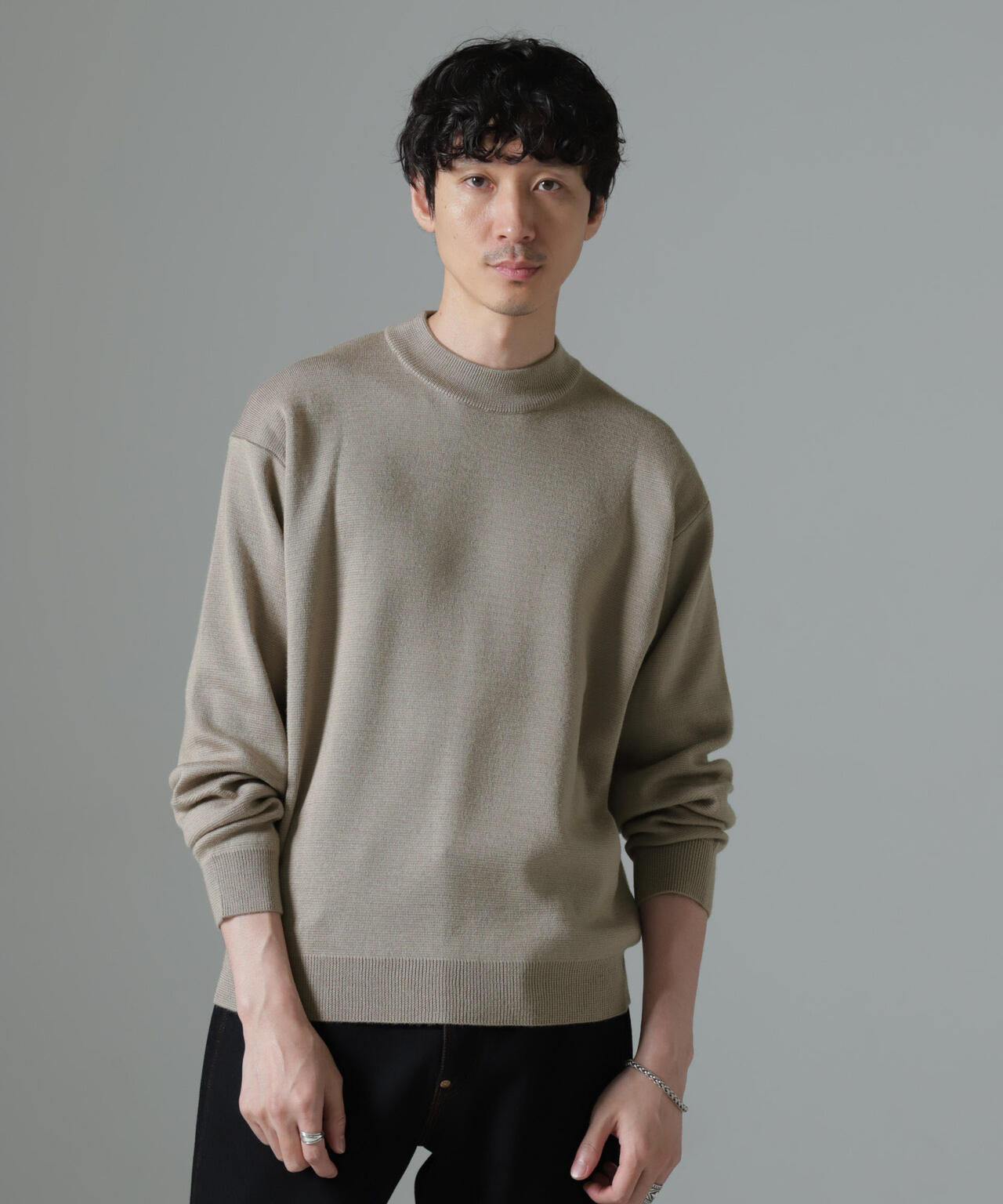 タスマニアミックス ミラノリブリラックスモックネックニット