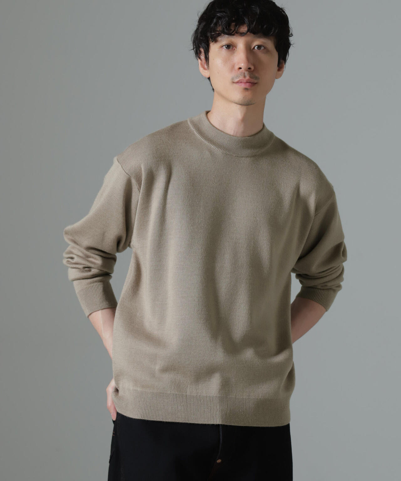 タスマニアミックス ミラノリブリラックスモックネックニット