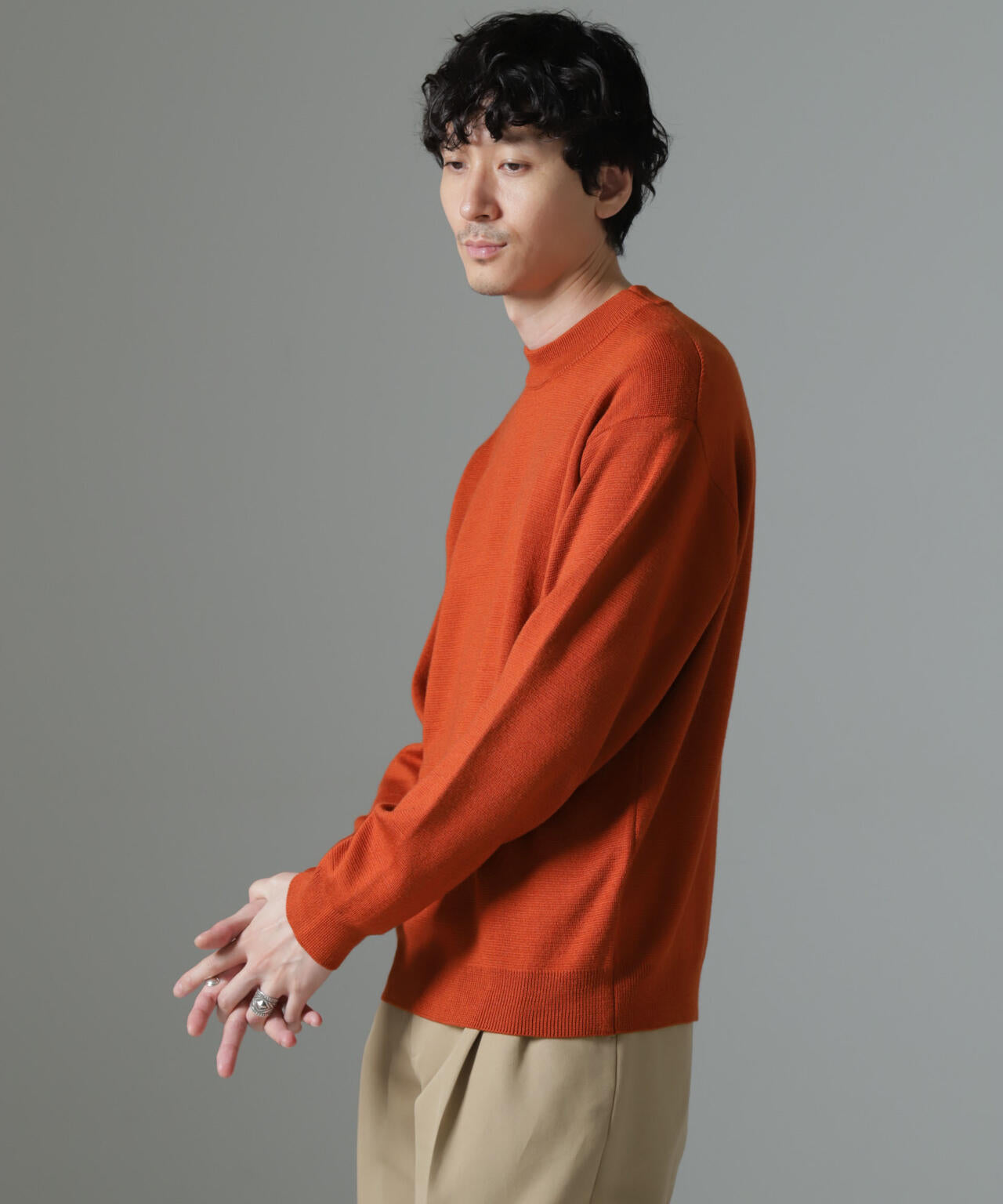 タスマニアミックス ミラノリブリラックスモックネックニット