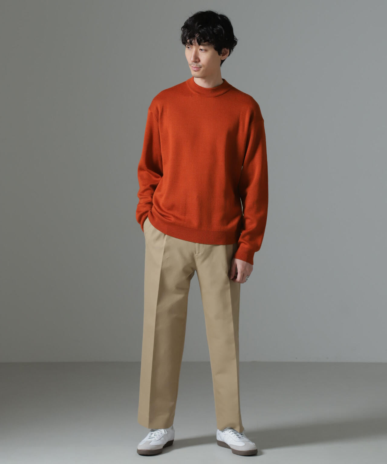 タスマニアミックス ミラノリブリラックスモックネックニット