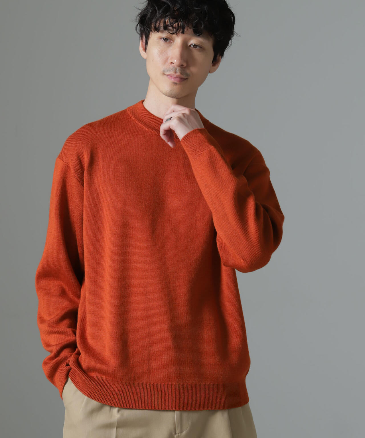 タスマニアミックス ミラノリブリラックスモックネックニット